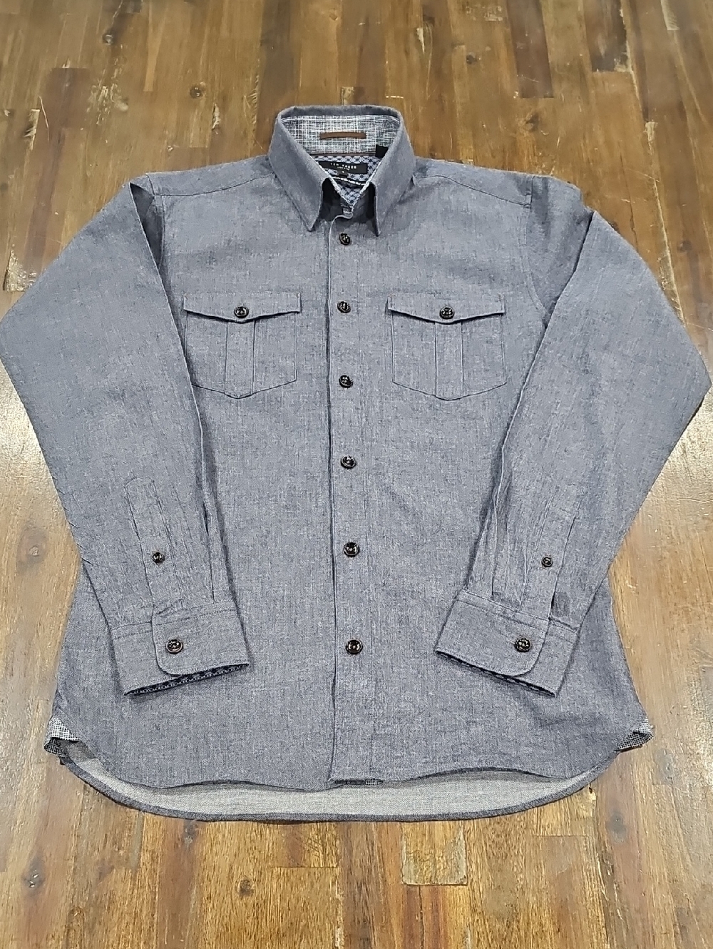 Ted Baker Men's Dark Blue Chambray Button-Up Shirt